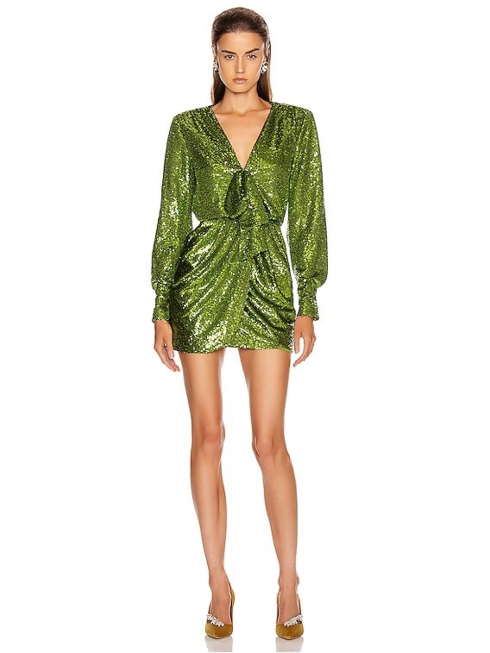 cinq a sept Lime Green Sequin Wrap Mini Dress